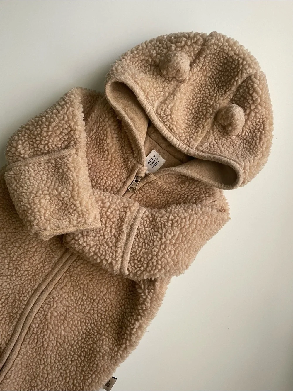 baby GAP Beige Teddy Sherpa Hooded Jumpsuit with Ears - Gender Neutral!